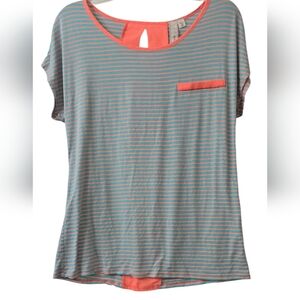 Robin-K Striped Coral and Teal Wome Top Size M